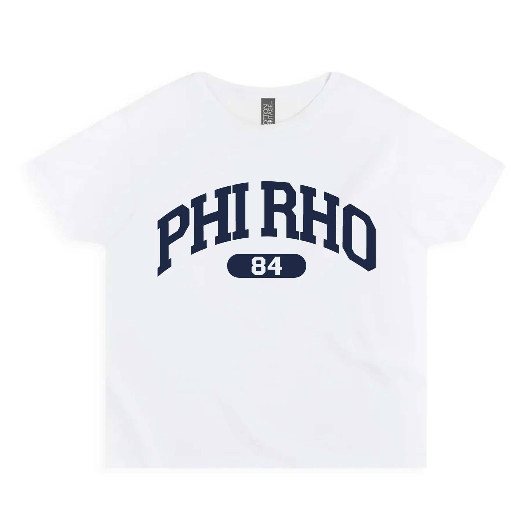 Ali & Ariel White collegiate sports baby tee Phi Sigma Rho / Small