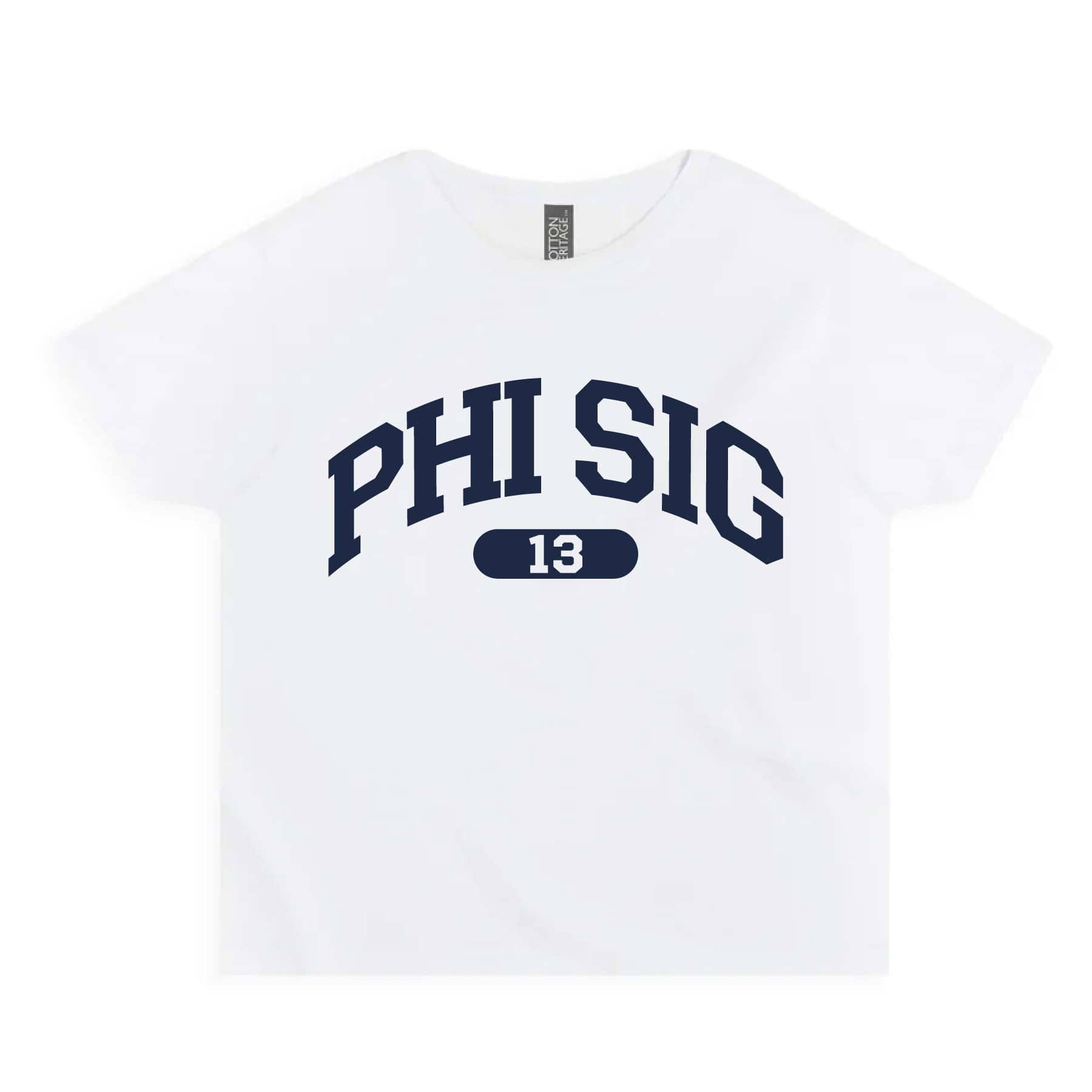 Ali & Ariel White collegiate sports baby tee Phi Sigma Sigma / Small