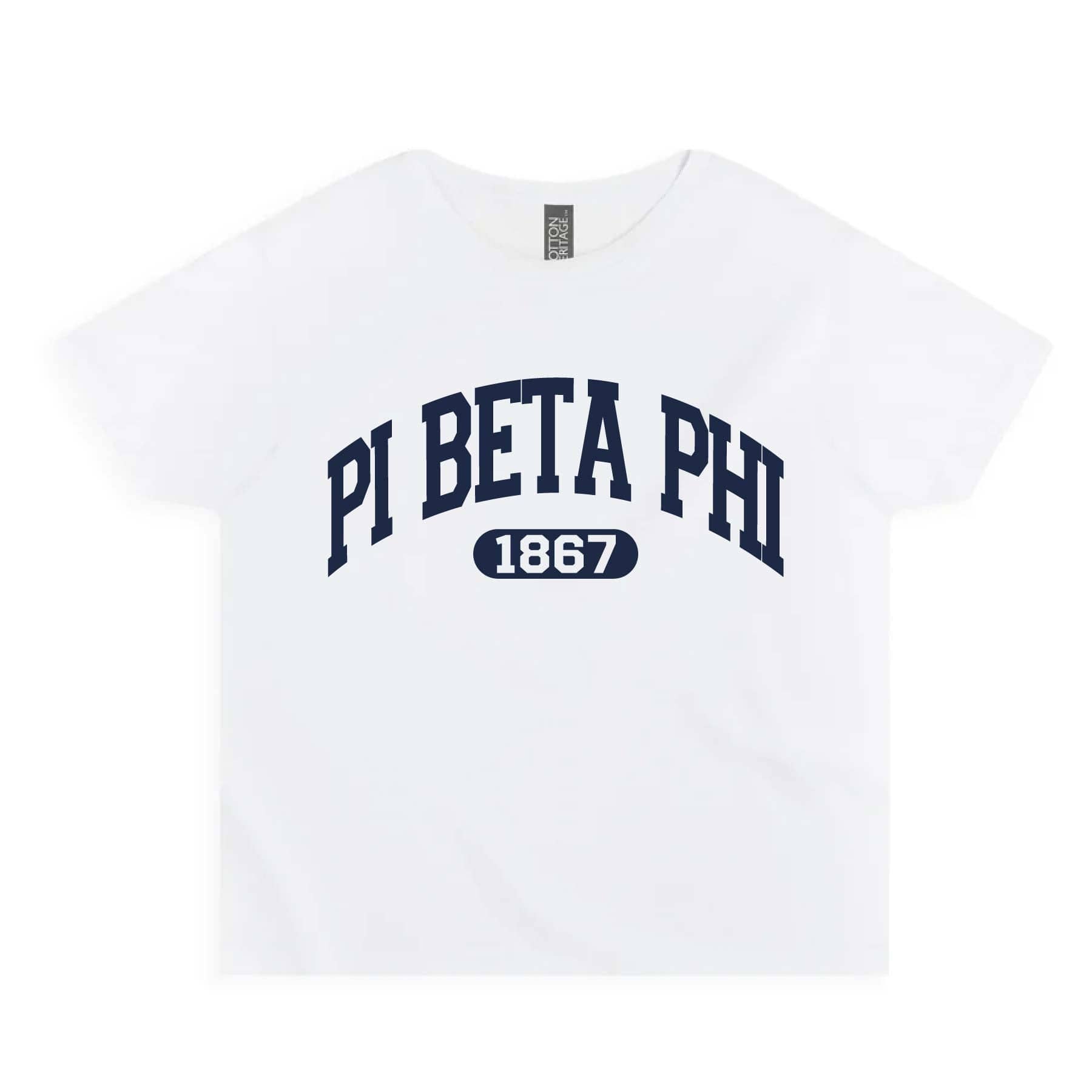 Ali & Ariel White collegiate sports baby tee Pi Beta Phi / Small