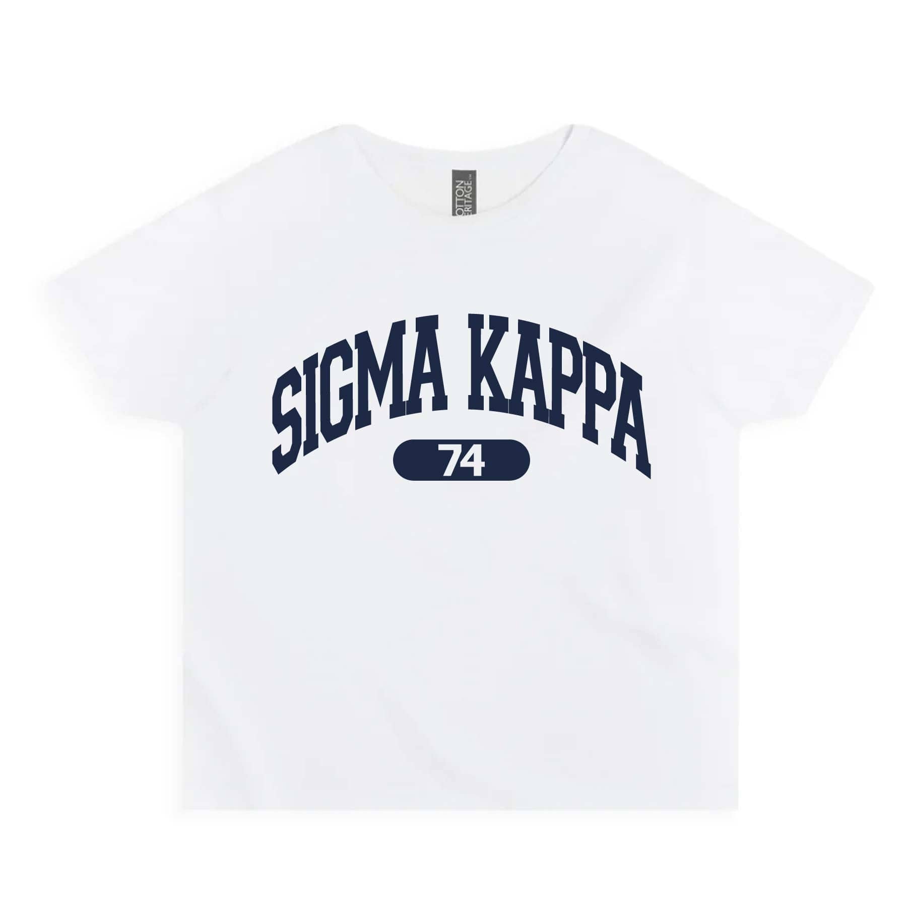 Ali & Ariel White collegiate sports baby tee Sigma Kappa / Small