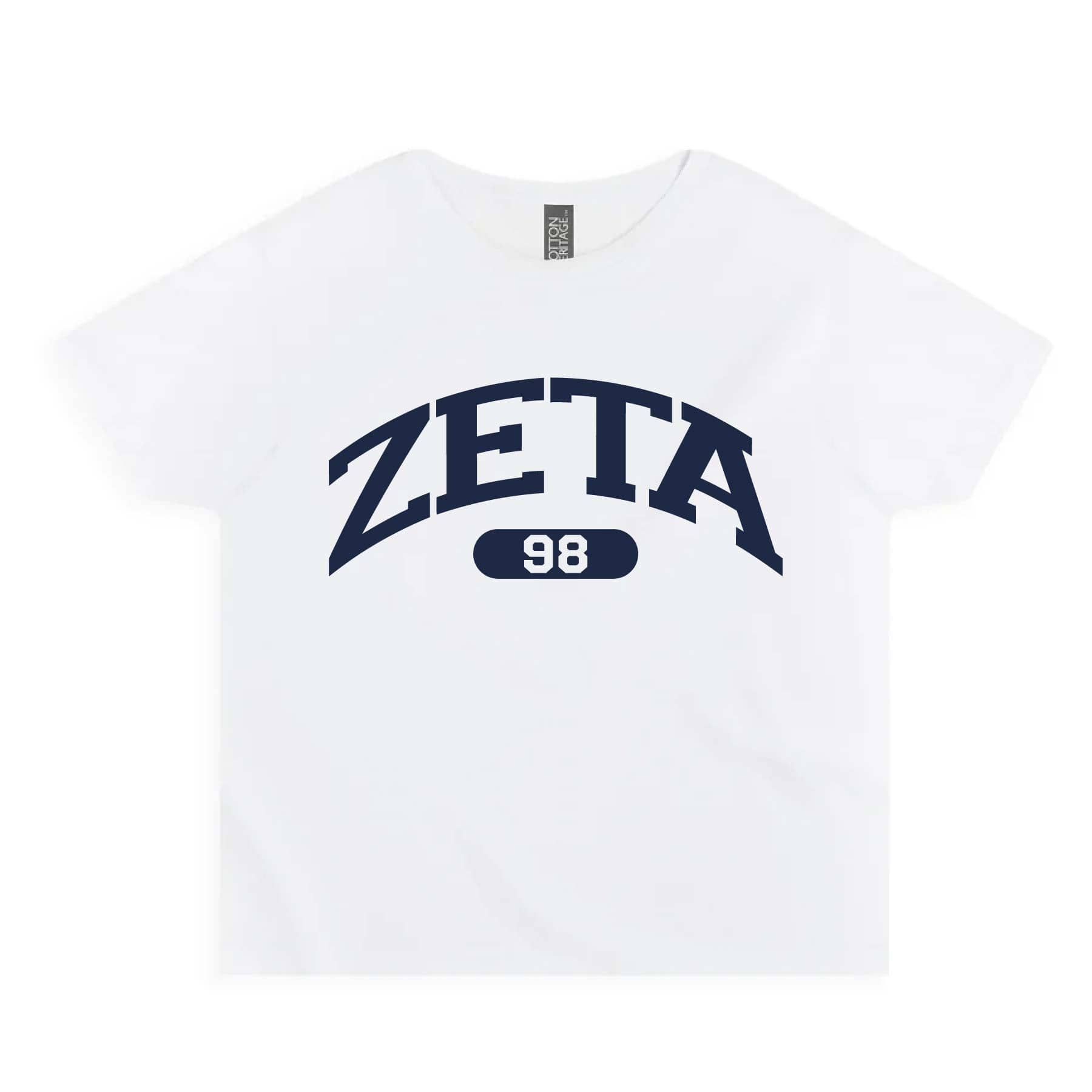 Ali & Ariel White collegiate sports baby tee Zeta Tau Alpha / Small