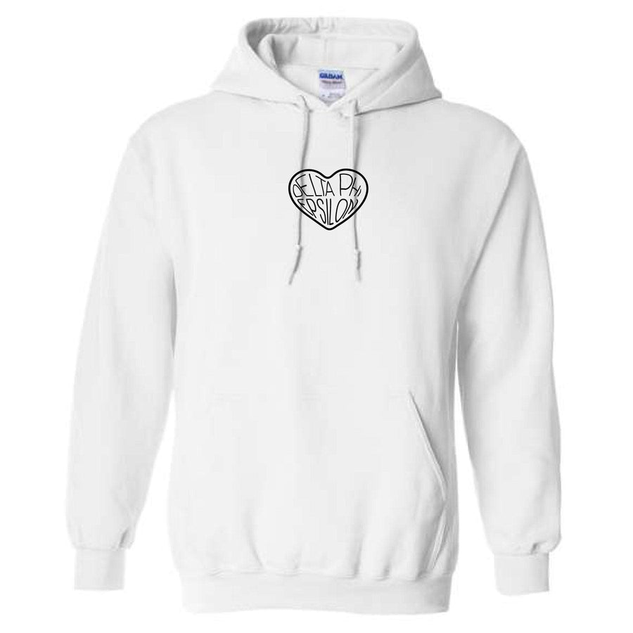 Ali & Ariel White Embroidered Heart Hoodie Delta Phi Epsilon / Medium
