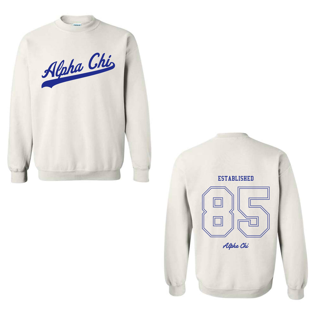Ali & Ariel White Vintage Baseball Crewneck Alpha Chi Omega / Medium