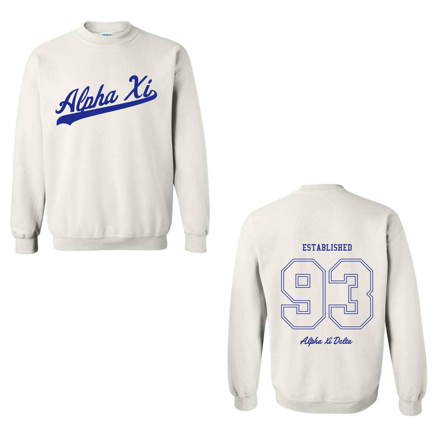 Ali & Ariel White Vintage Baseball Crewneck Alpha Xi Delta / Medium