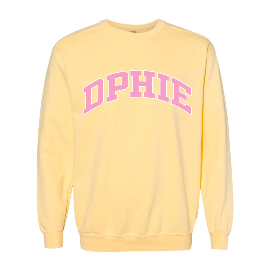 Ali & Ariel Yellow Collegiate Crewneck Delta Phi Epsilon / Medium