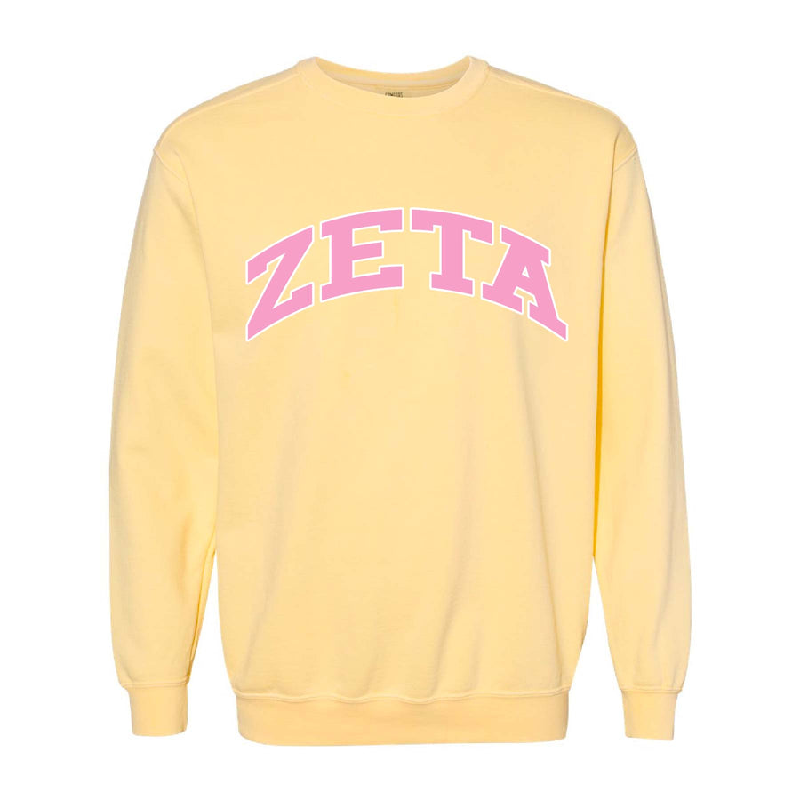 Ali & Ariel Yellow Collegiate Crewneck Zeta Tau Alpha / Medium