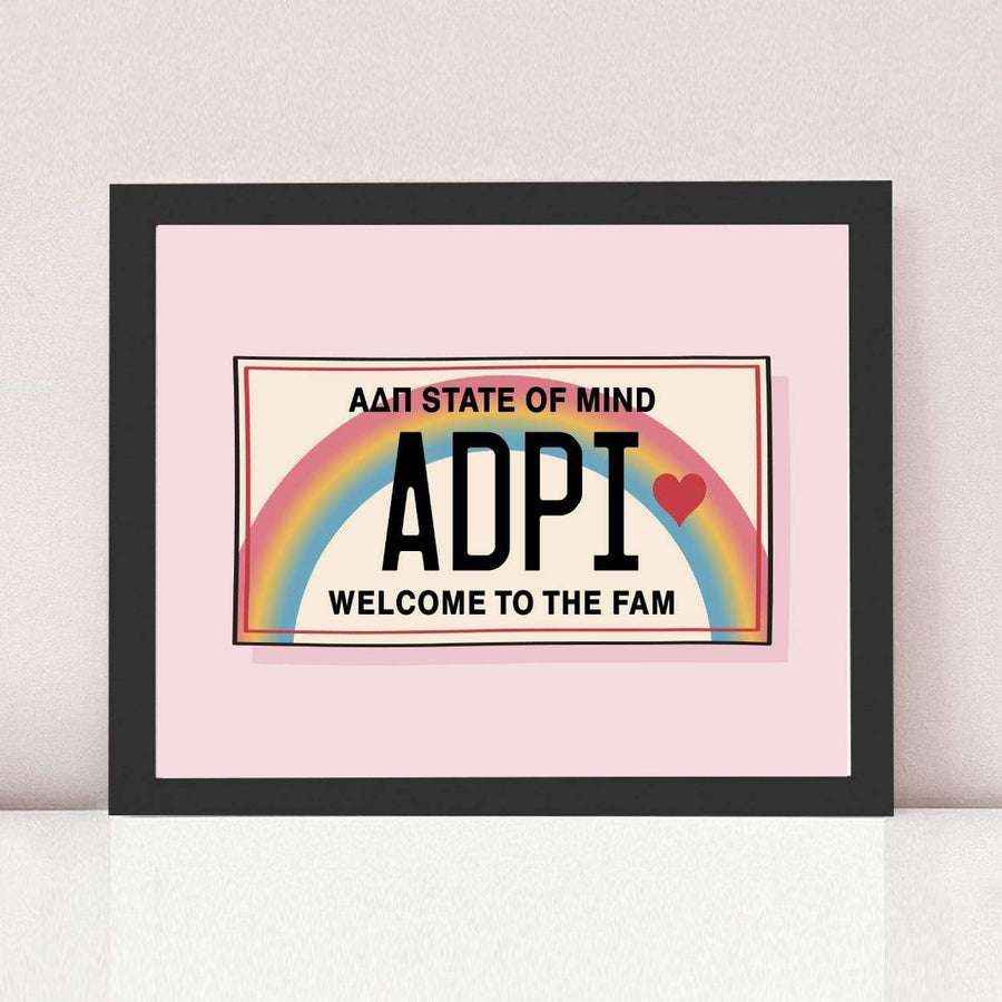 Ali & Ariel Aloha State Of Mind Pink Art Print Alpha Delta Pi / Black Frame
