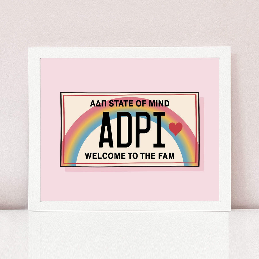 Ali & Ariel Aloha State Of Mind Pink Art Print Alpha Delta Pi / White Frame