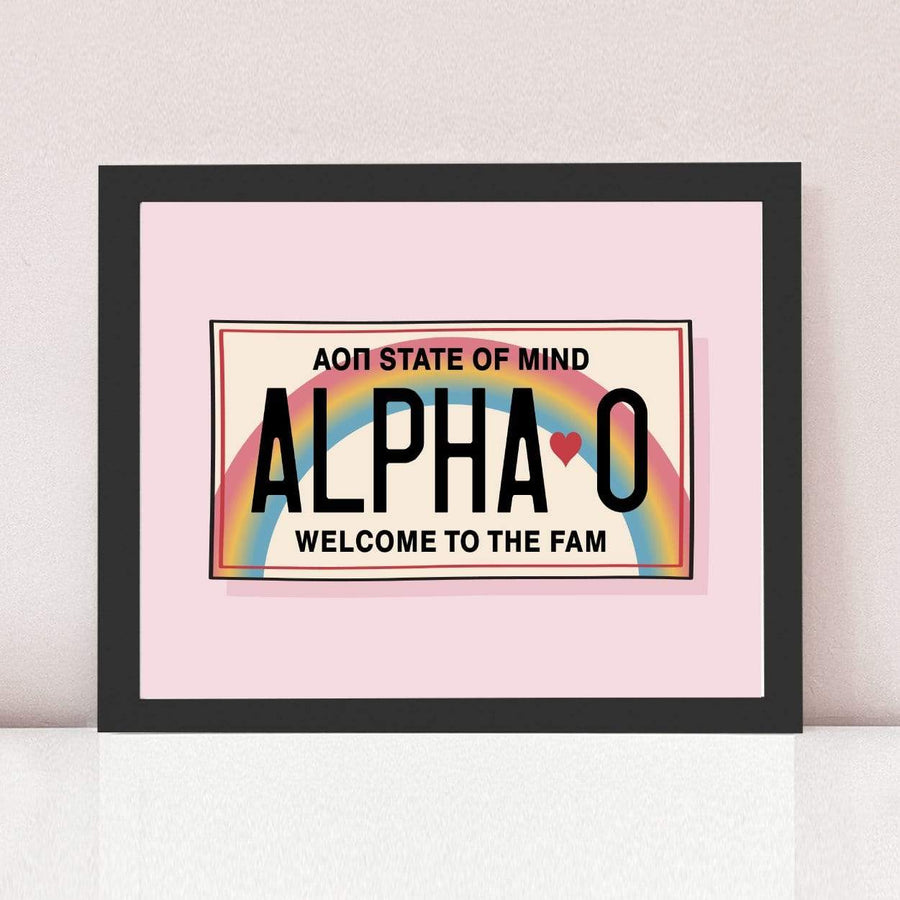 Ali & Ariel Aloha State Of Mind Pink Art Print Alpha Omicron Pi / Black Frame