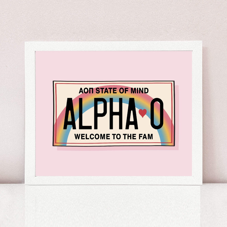 Ali & Ariel Aloha State Of Mind Pink Art Print Alpha Omicron Pi / White Frame