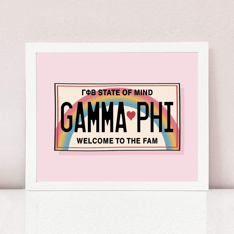 Ali & Ariel Aloha State Of Mind Pink Art Print Gamma Phi Beta / White Frame