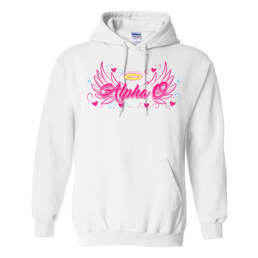 Ali & Ariel Angel Airbrush Hoodie (sororities A-D) Alpha Omicron Pi / Small