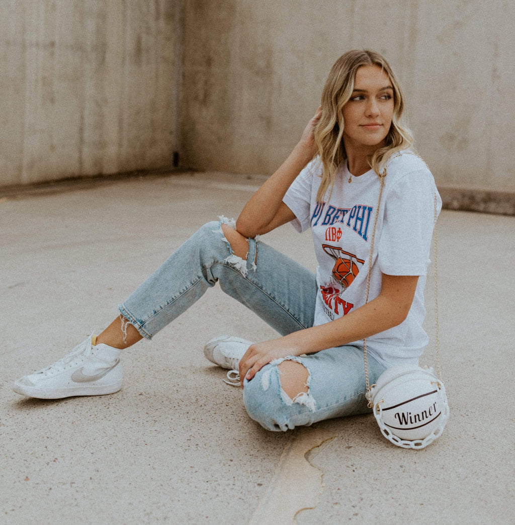 Ali & Ariel Basketball Tee <br> (sororities G-Z)