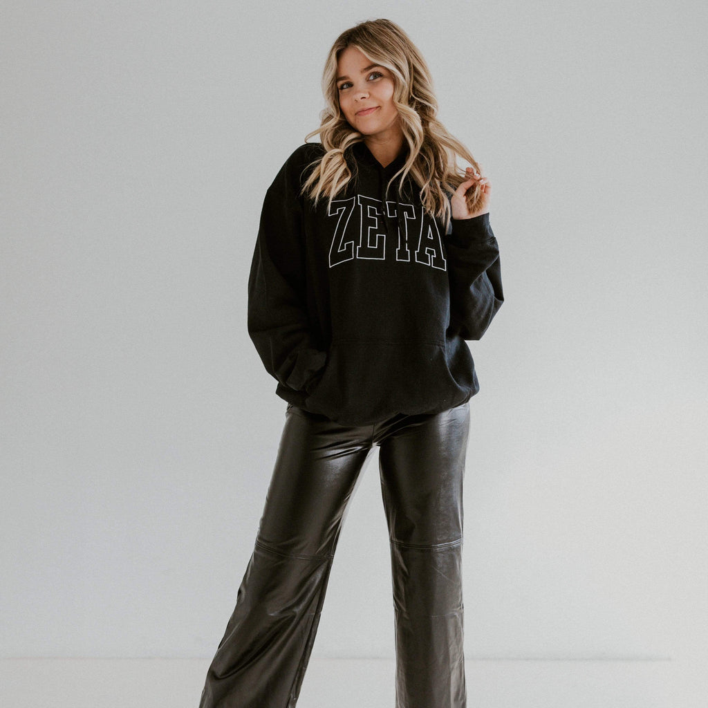 Ali & Ariel Black Embroidered Collegiate Hoodie <br> (sororities A-D)