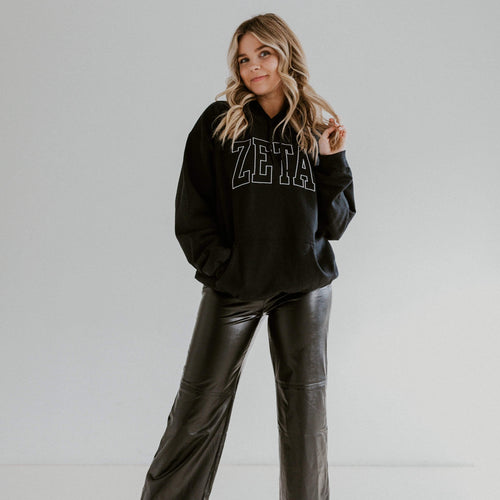 Ali & Ariel Black Embroidered Collegiate Hoodie <br> (sororities A-D)