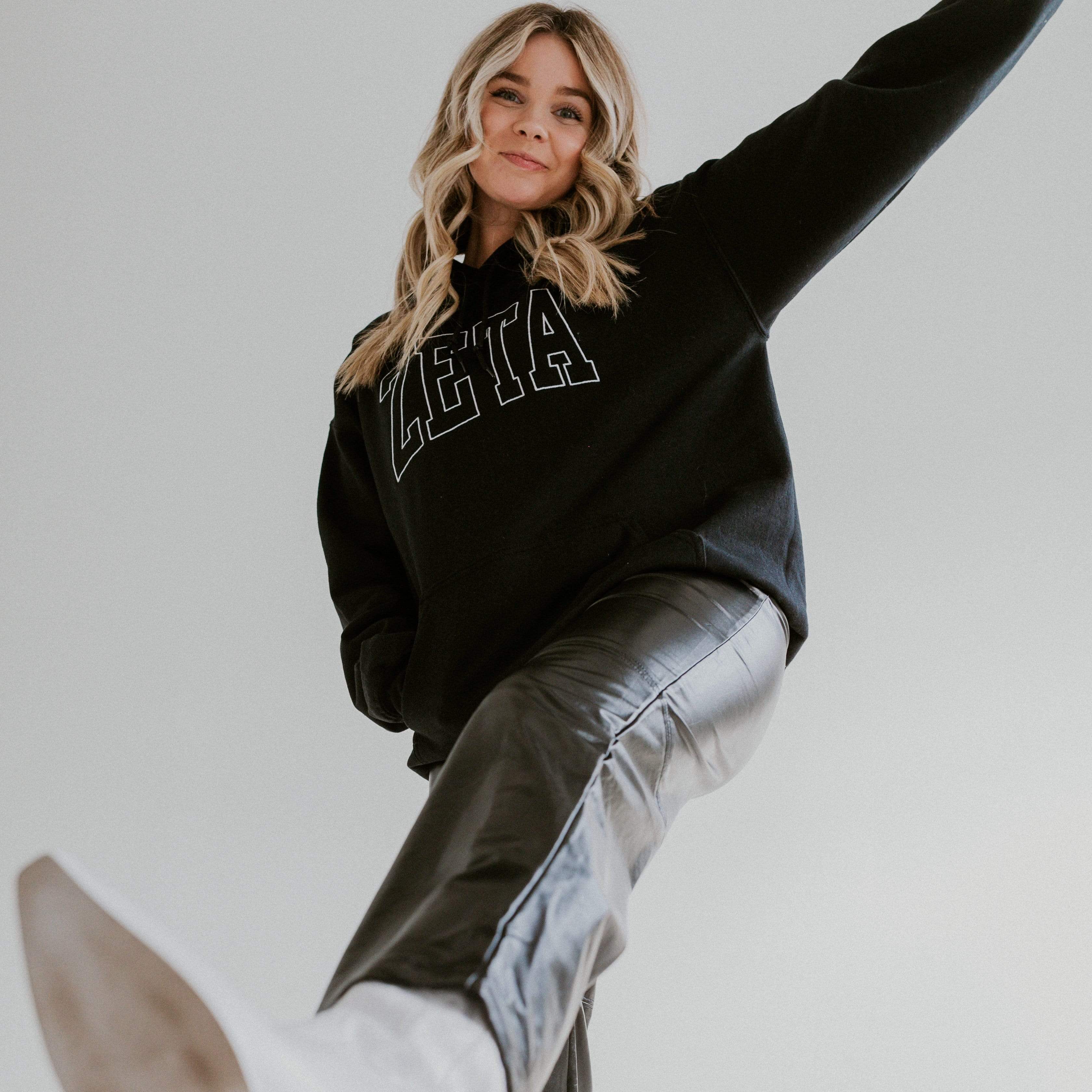 Ali & Ariel Black Embroidered Collegiate Hoodie <br> (sororities A-D)