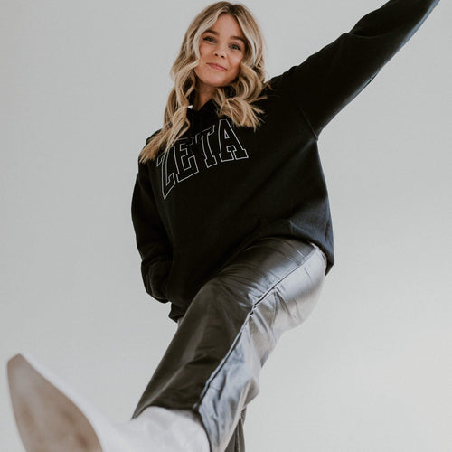 Ali & Ariel Black Embroidered Collegiate Hoodie <br> (sororities A-D)