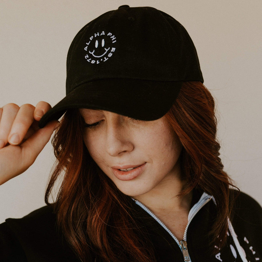 Ali & Ariel Black Embroidered Smiley Hat <br> (available for all sororities)