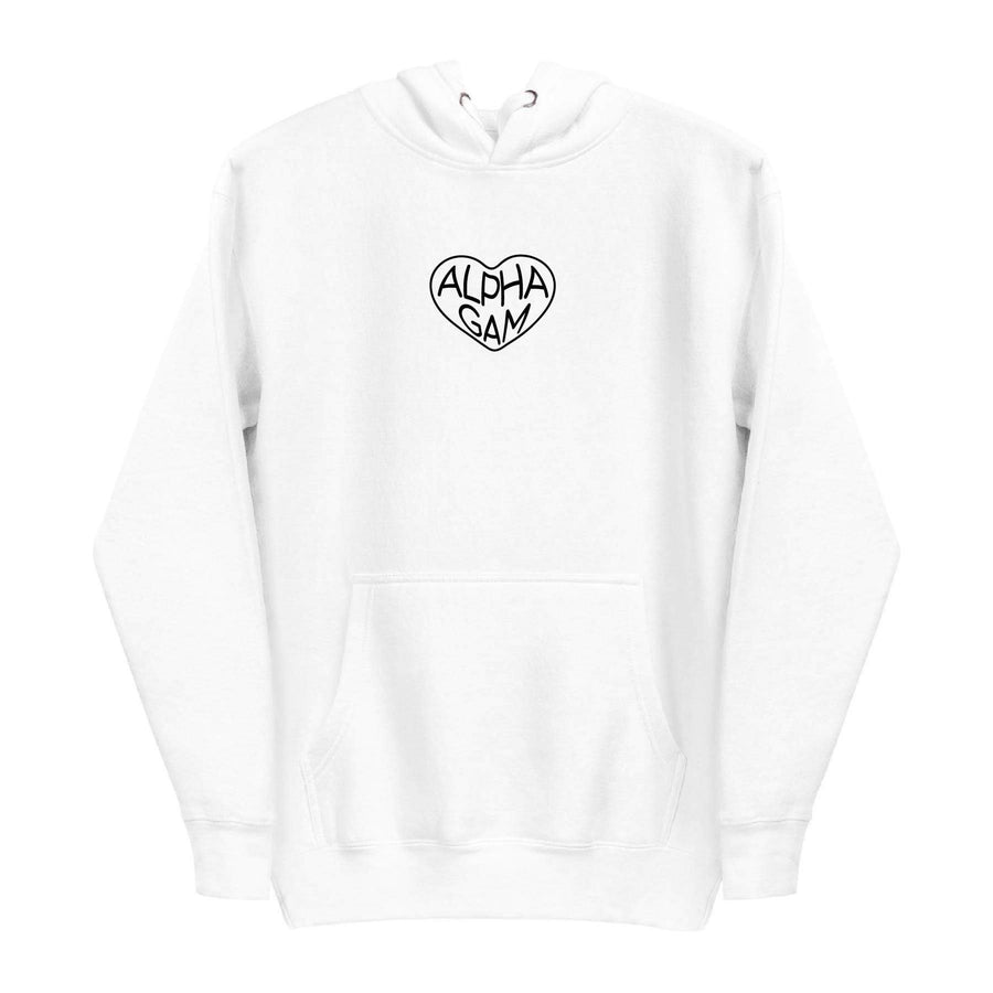 Ali & Ariel Black on White Embroidered Heart Hoodie  <br> (sororities A-D)