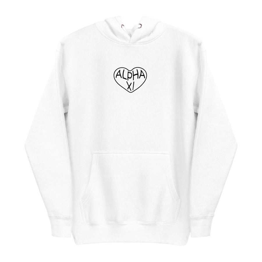 Ali & Ariel Black on White Embroidered Heart Hoodie  <br> (sororities A-D)