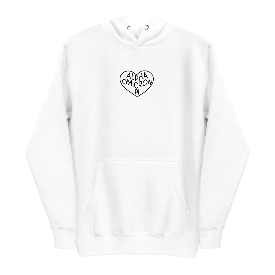 Ali & Ariel Black on White Embroidered Heart Hoodie  <br> (sororities A-D)