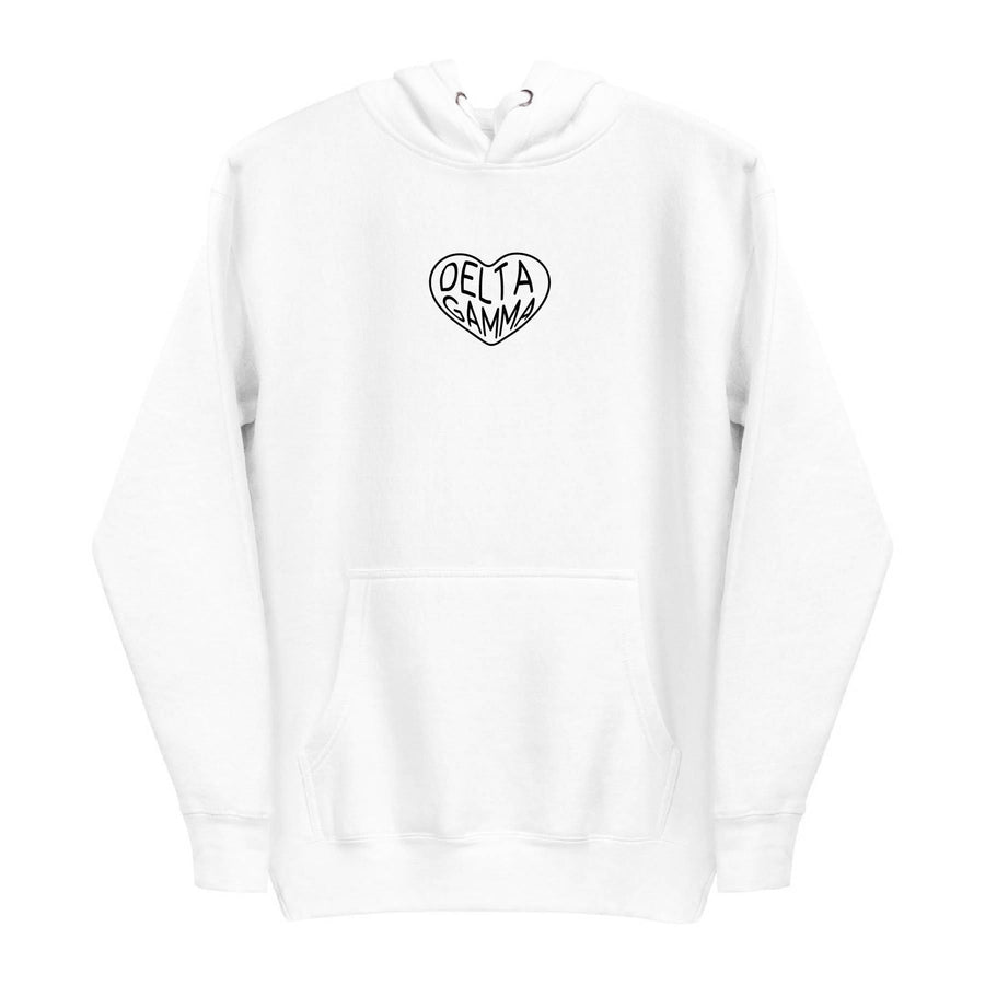 Ali & Ariel Black on White Embroidered Heart Hoodie  <br> (sororities A-D)