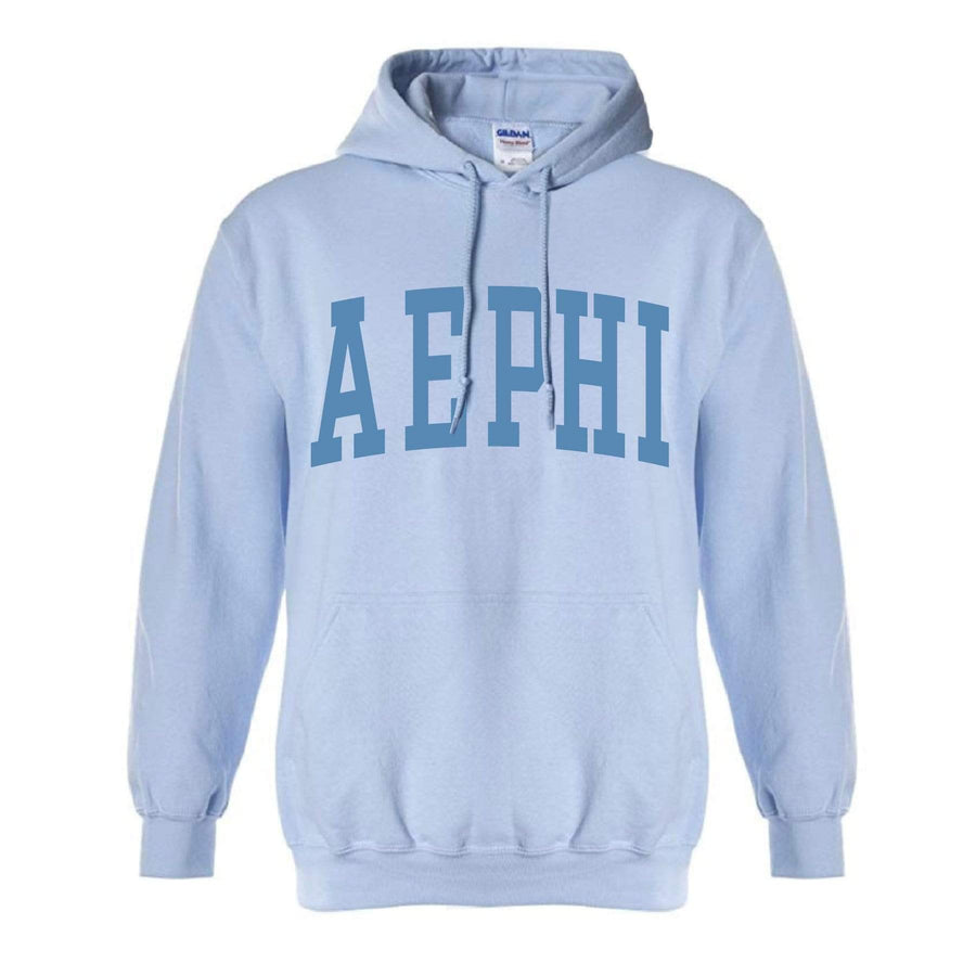 Ali & Ariel Collegiate Baby Blue Hoodie <br> (available for all organizations!) Alpha Epsilon Phi / XL