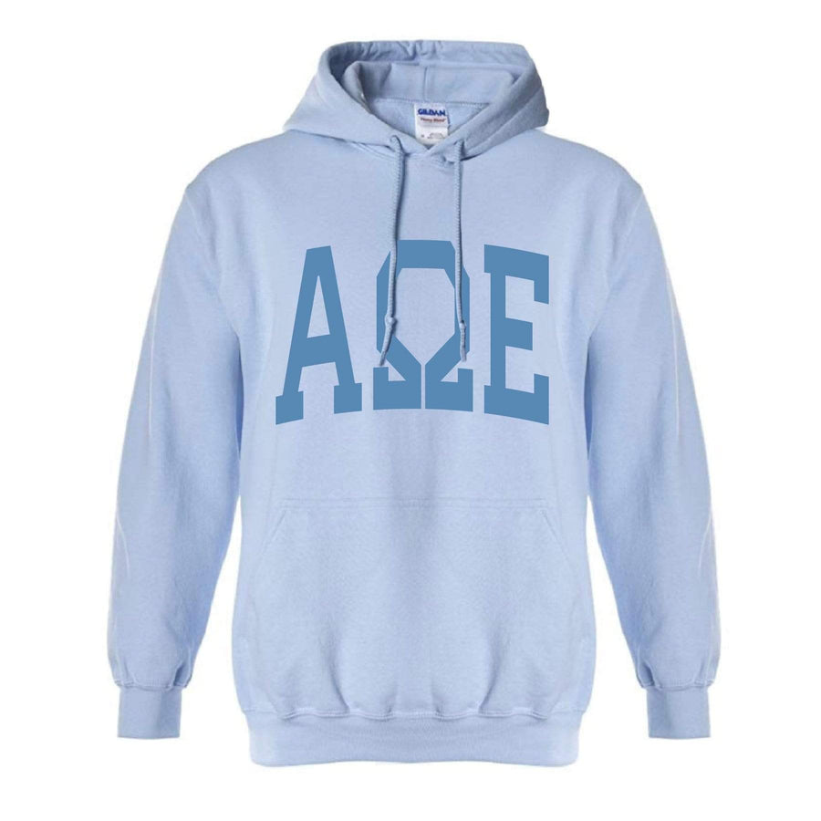 Ali & Ariel Collegiate Baby Blue Hoodie <br> (available for all organizations!) Alpha Omega Epsilon / XL