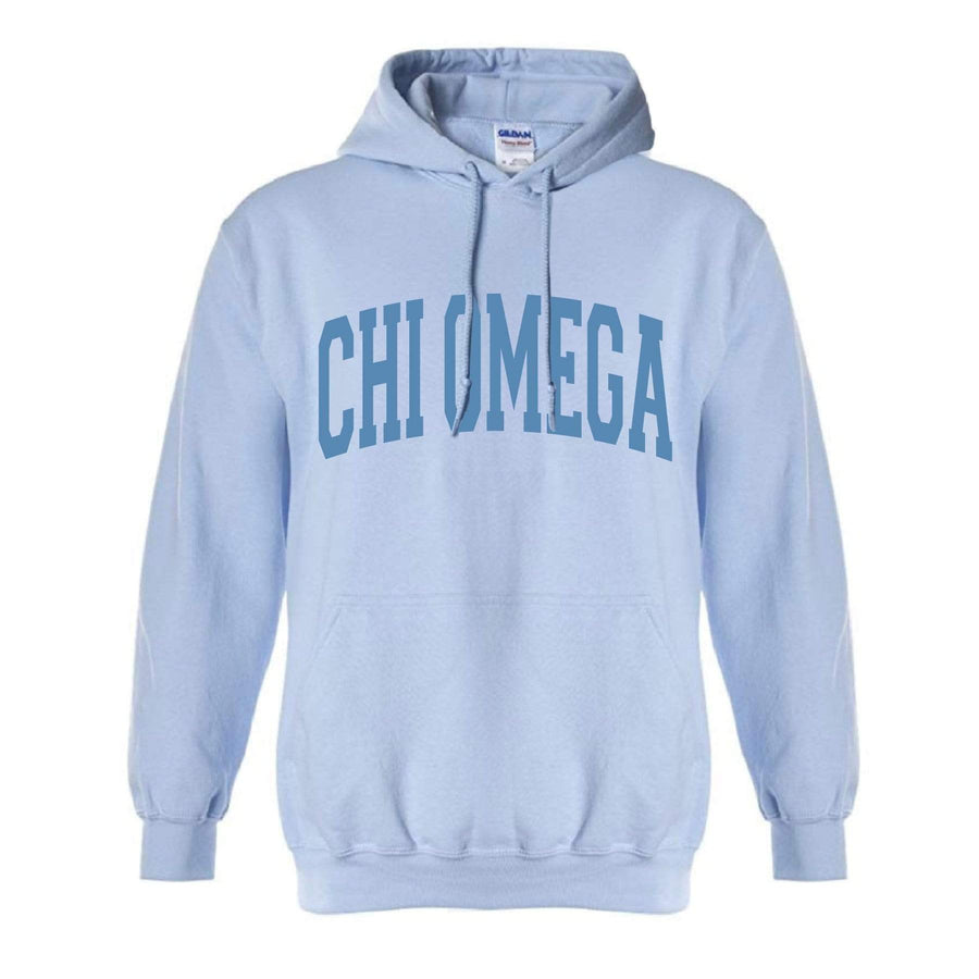 Ali & Ariel Collegiate Baby Blue Hoodie <br> (available for all organizations!) Chi Omega / XL