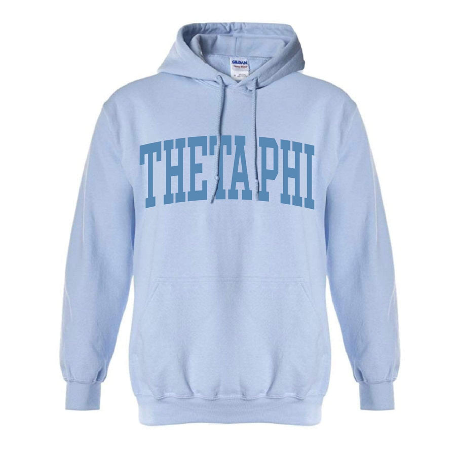 Ali & Ariel Collegiate Baby Blue Hoodie <br> (available for all organizations!) Theta Phi Alpha / XL