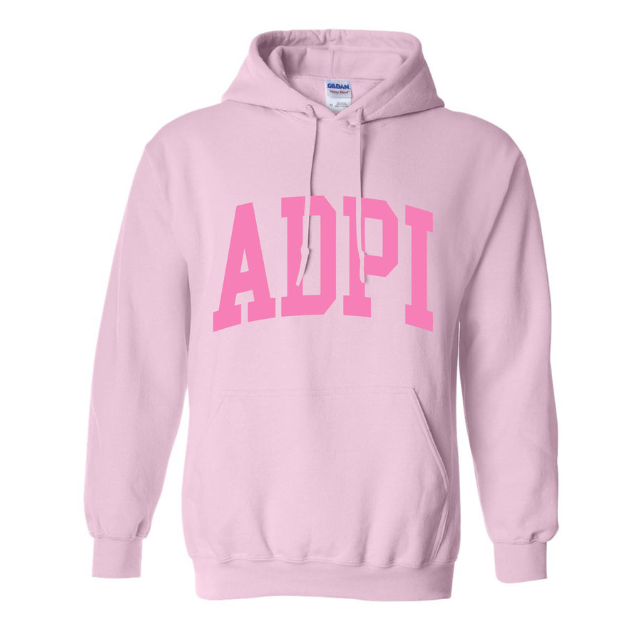 Ali & Ariel Collegiate Baby Pink Hoodie <br> (sororities A-D) Alpha Delta Pi / Small
