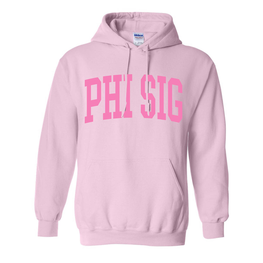 Ali & Ariel Collegiate Baby Pink Hoodie <br> (sororities G-Z) Phi Sigma Sigma / Small