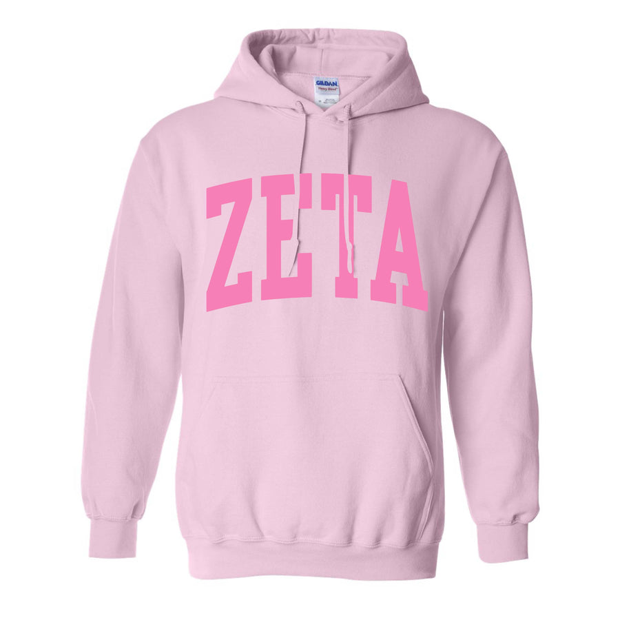 Ali & Ariel Collegiate Baby Pink Hoodie <br> (sororities G-Z) Zeta Tau Alpha / Small