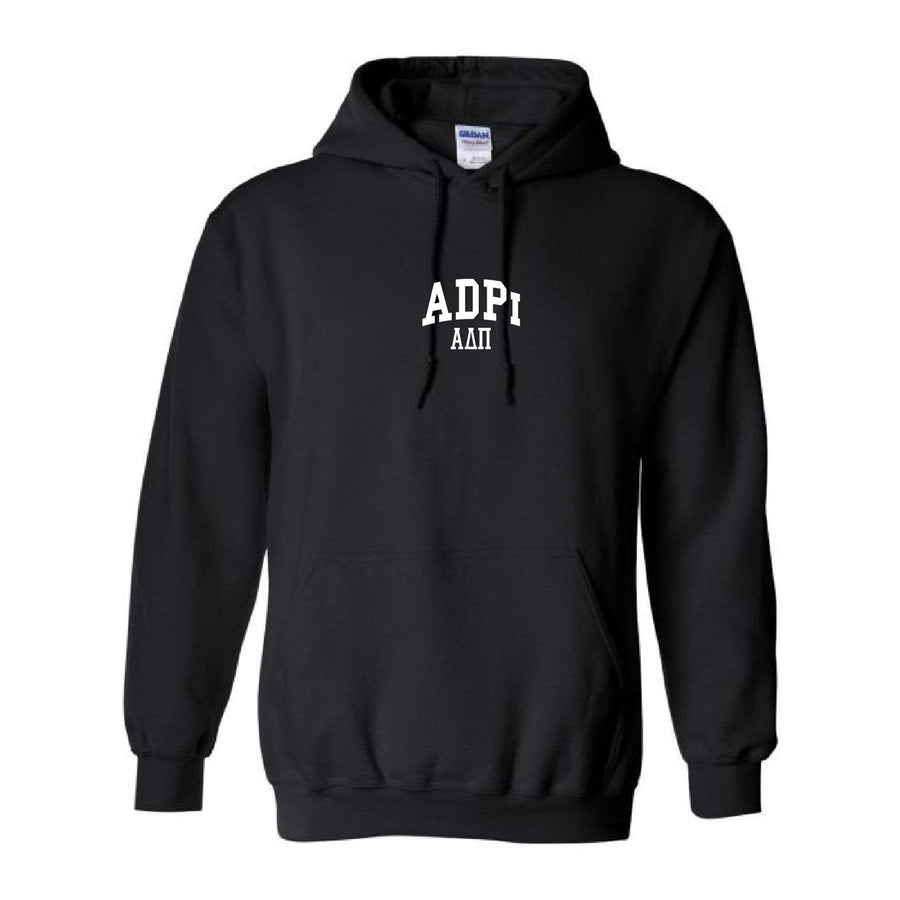 Ali & Ariel Embroidered Collegiate Hoodie <br> (sororities A-D) Alpha Delta Pi / Small