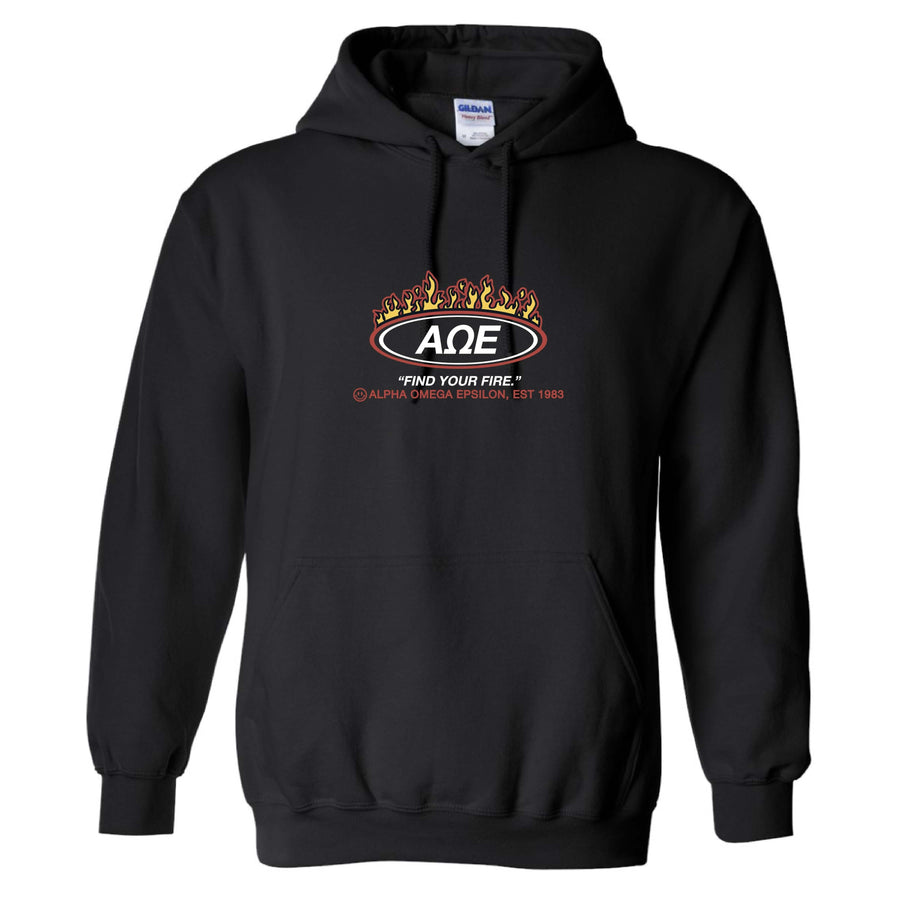 Ali & Ariel Find Your Fire Embroidered Hoodie <br> (sororities A-D) Alpha Omega Epsilon / Small