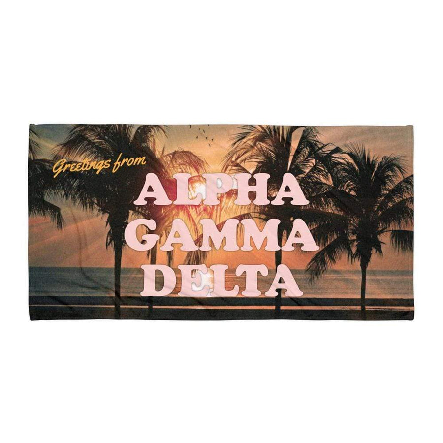 Ali & Ariel Greetings From... Beach Towel <br> (available for multiple organizations!) Alpha Gamma Delta