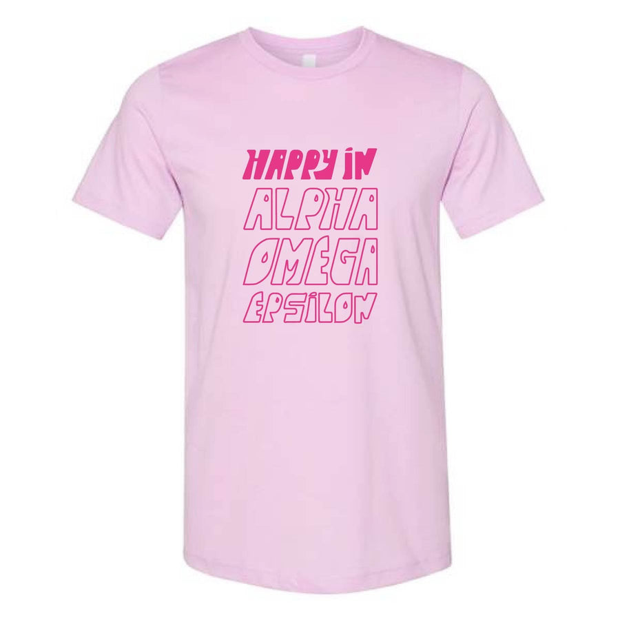 Ali & Ariel Happy In Lilac Tee <br> (sororities A-D) Alpha Omega Epsilon / Medium