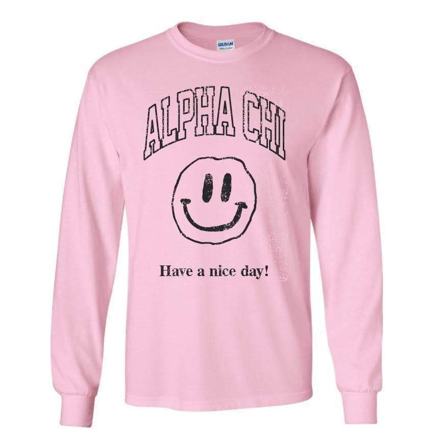 Ali & Ariel Have a Nice Day Long Sleeve in Pink <br> (sororities A-D) Alpha Chi Omega / Small