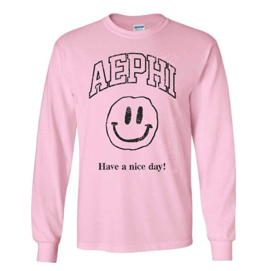 Ali & Ariel Have a Nice Day Long Sleeve in Pink <br> (sororities A-D) Alpha Epsilon Phi / Small