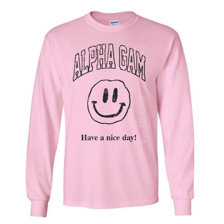 Ali & Ariel Have a Nice Day Long Sleeve in Pink <br> (sororities A-D) Alpha Gamma Delta / Small