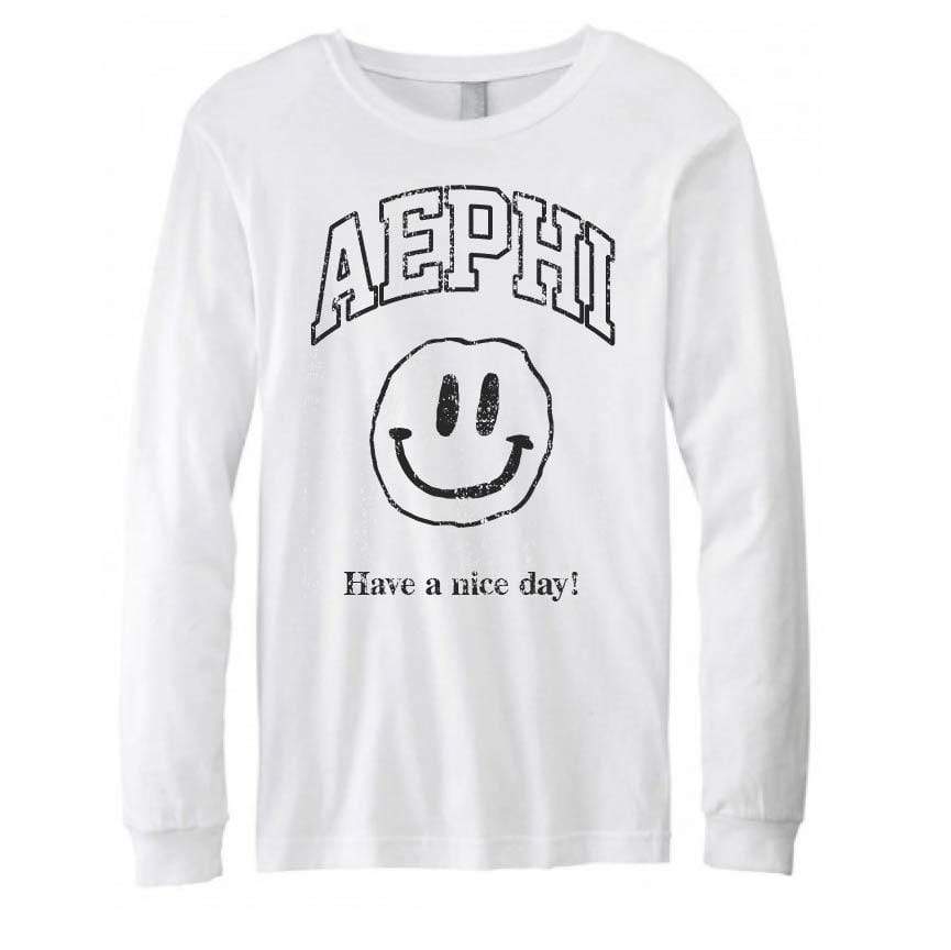 Ali & Ariel Have a Nice Day Long Sleeve in White <br> (sororities A-D)