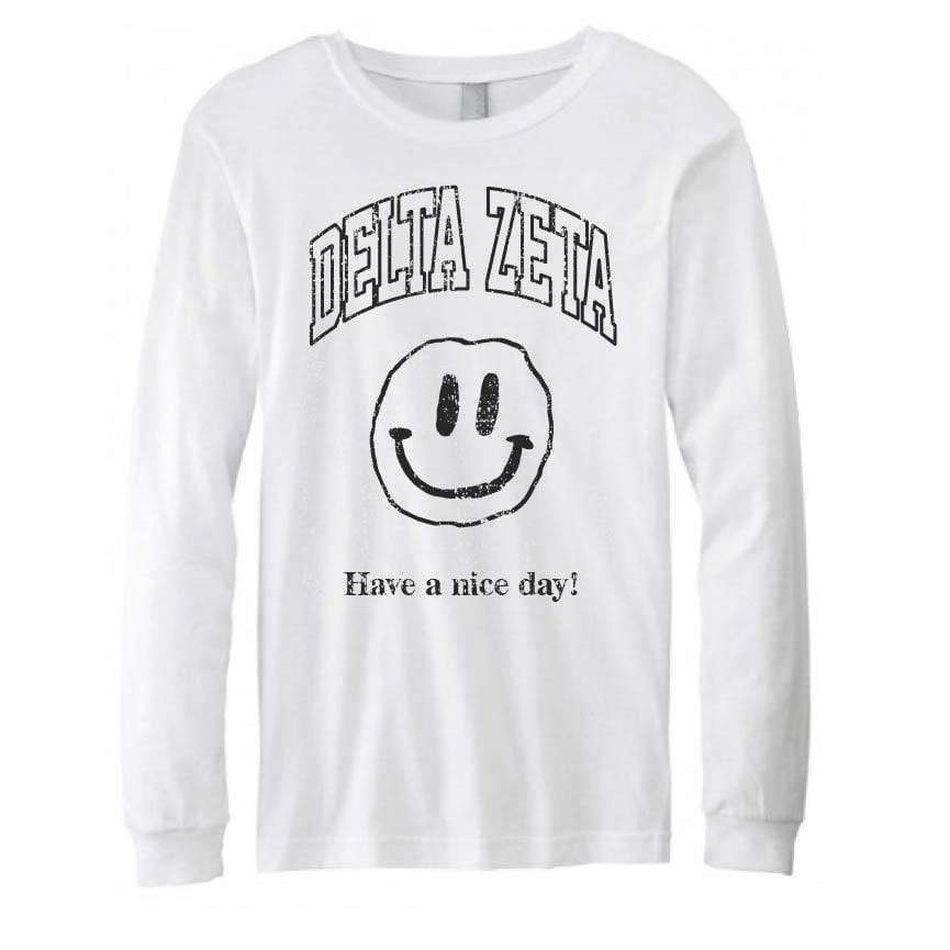 Ali & Ariel Have a Nice Day Long Sleeve in White <br> (sororities A-D)