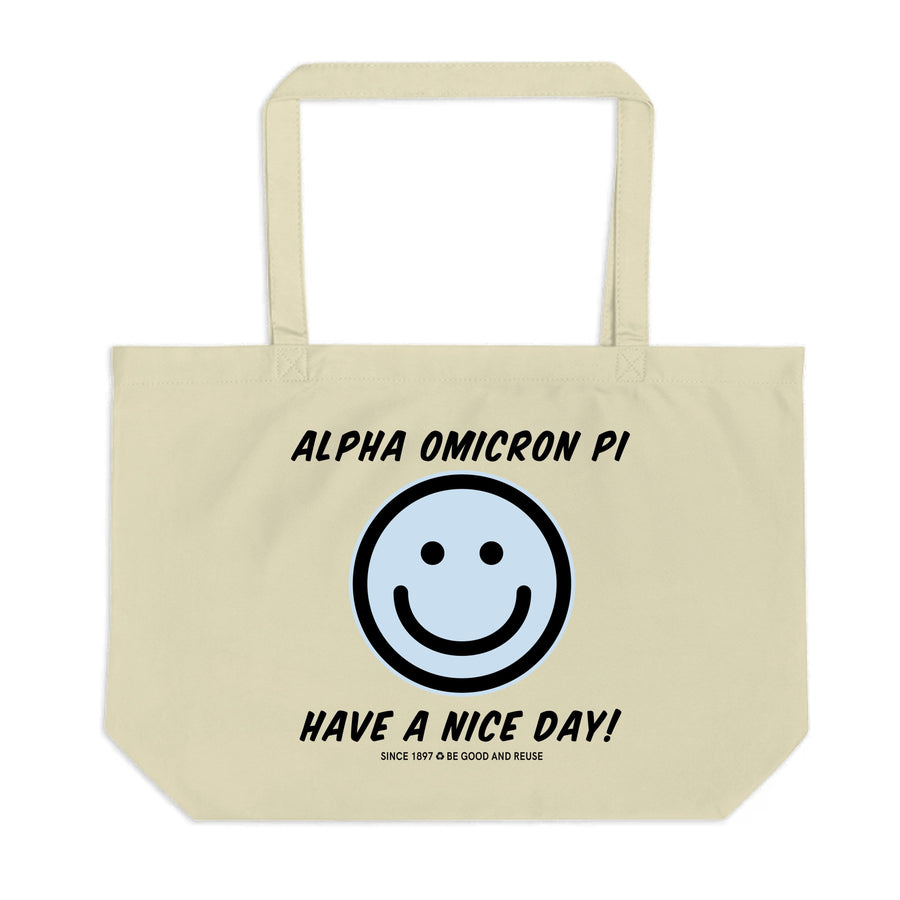 Ali & Ariel Have A Nice Day Tote <br> (available for all organizations!) Alpha Omicron Pi