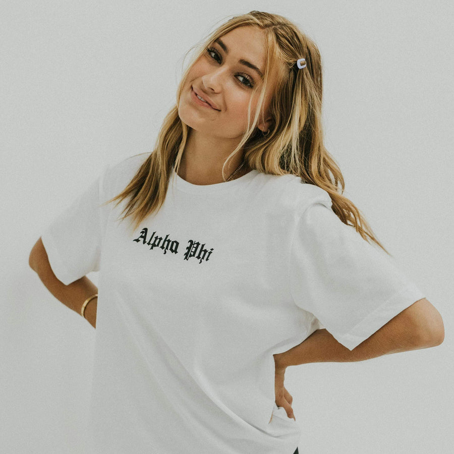 Ali & Ariel Old English Text Tee <br> (available for all organizations!)