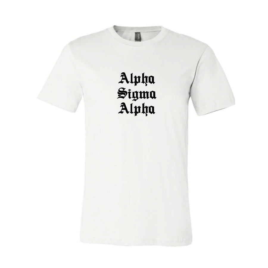 Ali & Ariel Old English Text Tee <br> (available for all organizations!) Alpha Sigma Alpha / Small
