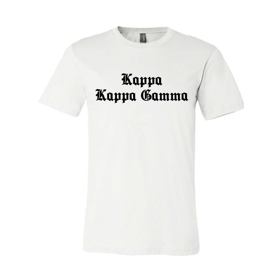 Ali & Ariel Old English Text Tee <br> (available for all organizations!) Kappa Kappa Gamma / Small