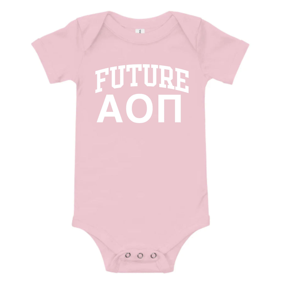 Ali & Ariel Pink Baby Onesie <br> (sororities A-D) Alpha Omicron Pi / 3-6 Months