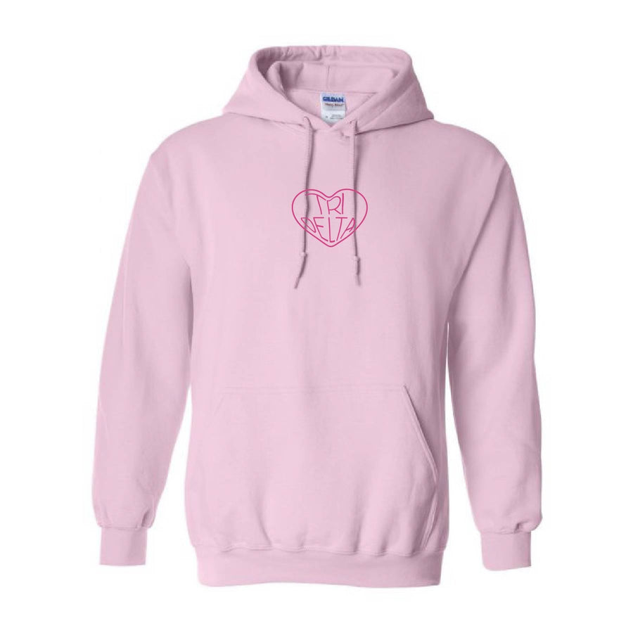 Ali & Ariel Pink on Pink Embroidered Heart Hoodie <br> (sororities A-D) Delta Delta Delta / Small