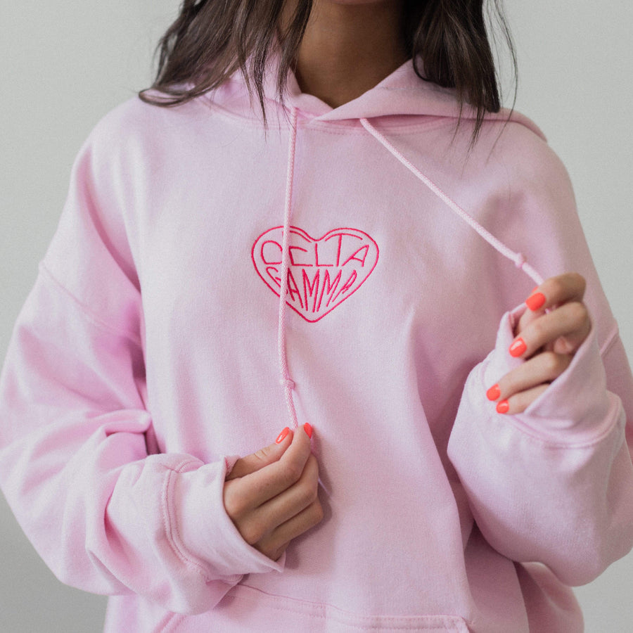Ali & Ariel Pink on Pink Embroidered Heart Hoodie <br> (sororities G-Z)