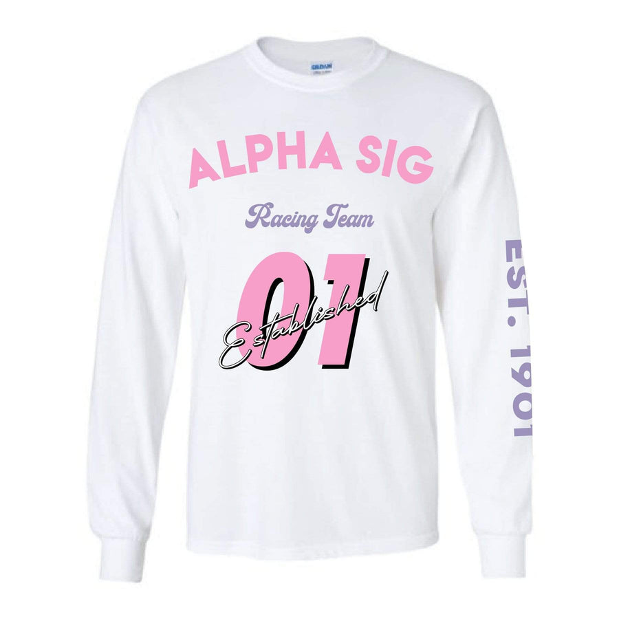 Racing Team White Long Sleeve Tee <br> (sororities A-D)